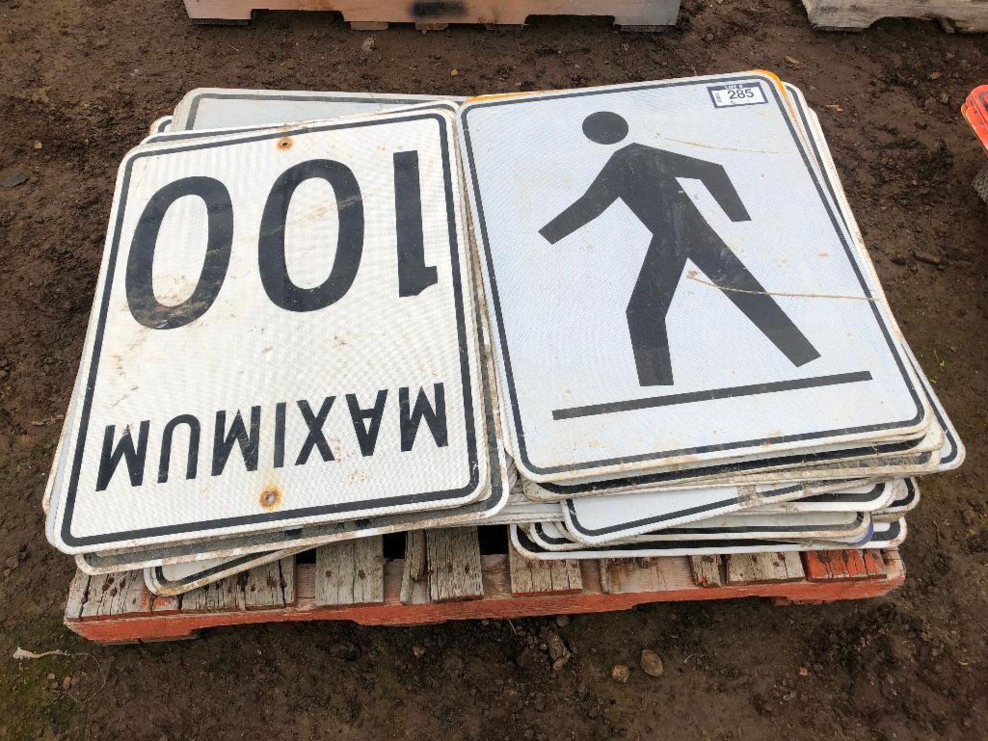 Pallet of Asst. Road Signs including Pedestrian Crossing, 10 - 100 Maximum, etc. - Image 2 of 3