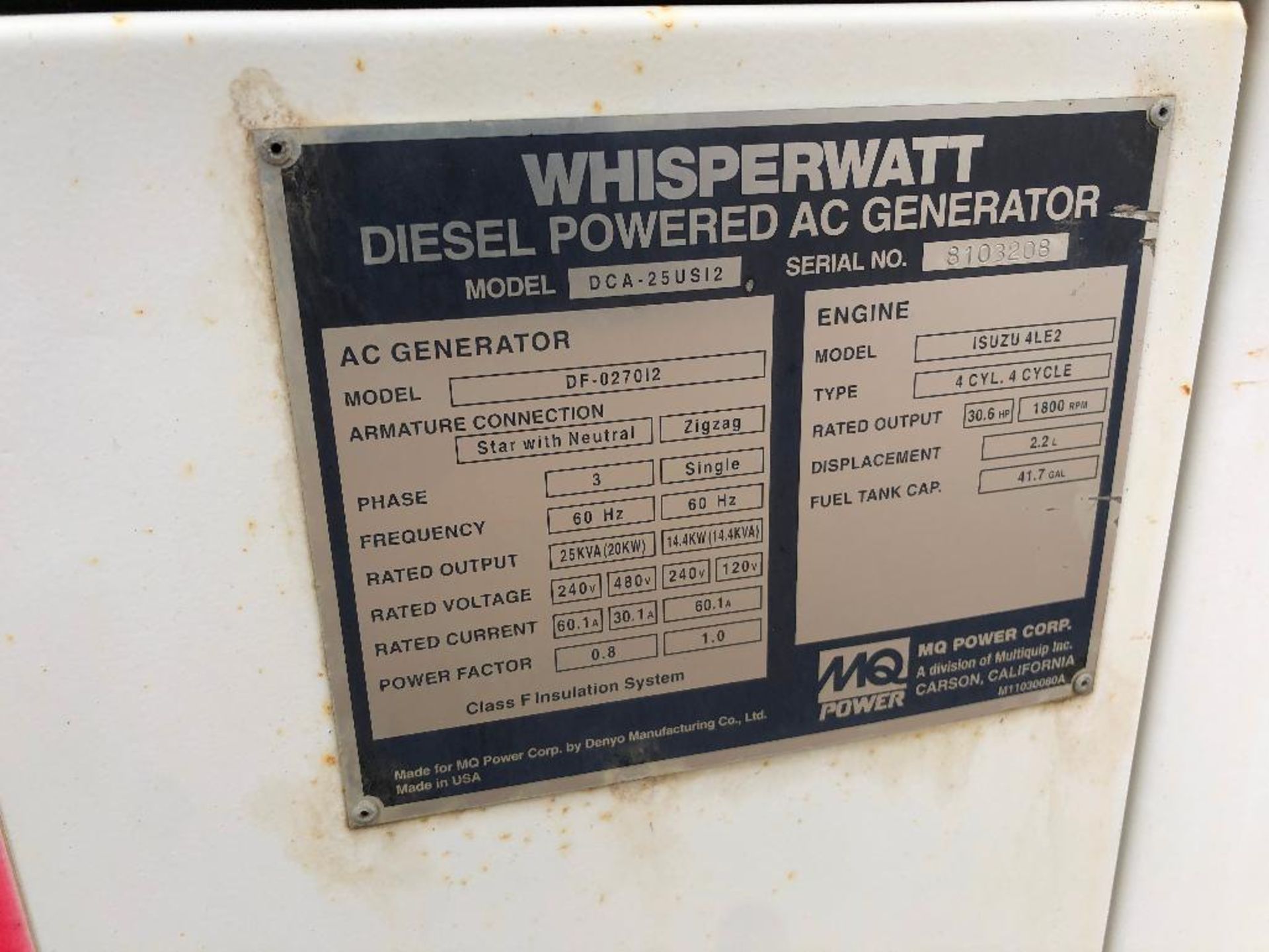 Whisperwatt 20kW DF-027012 Diesel Generator, 3PH, Isuzu 4LE2, 4,311hrs Showing - Image 5 of 9