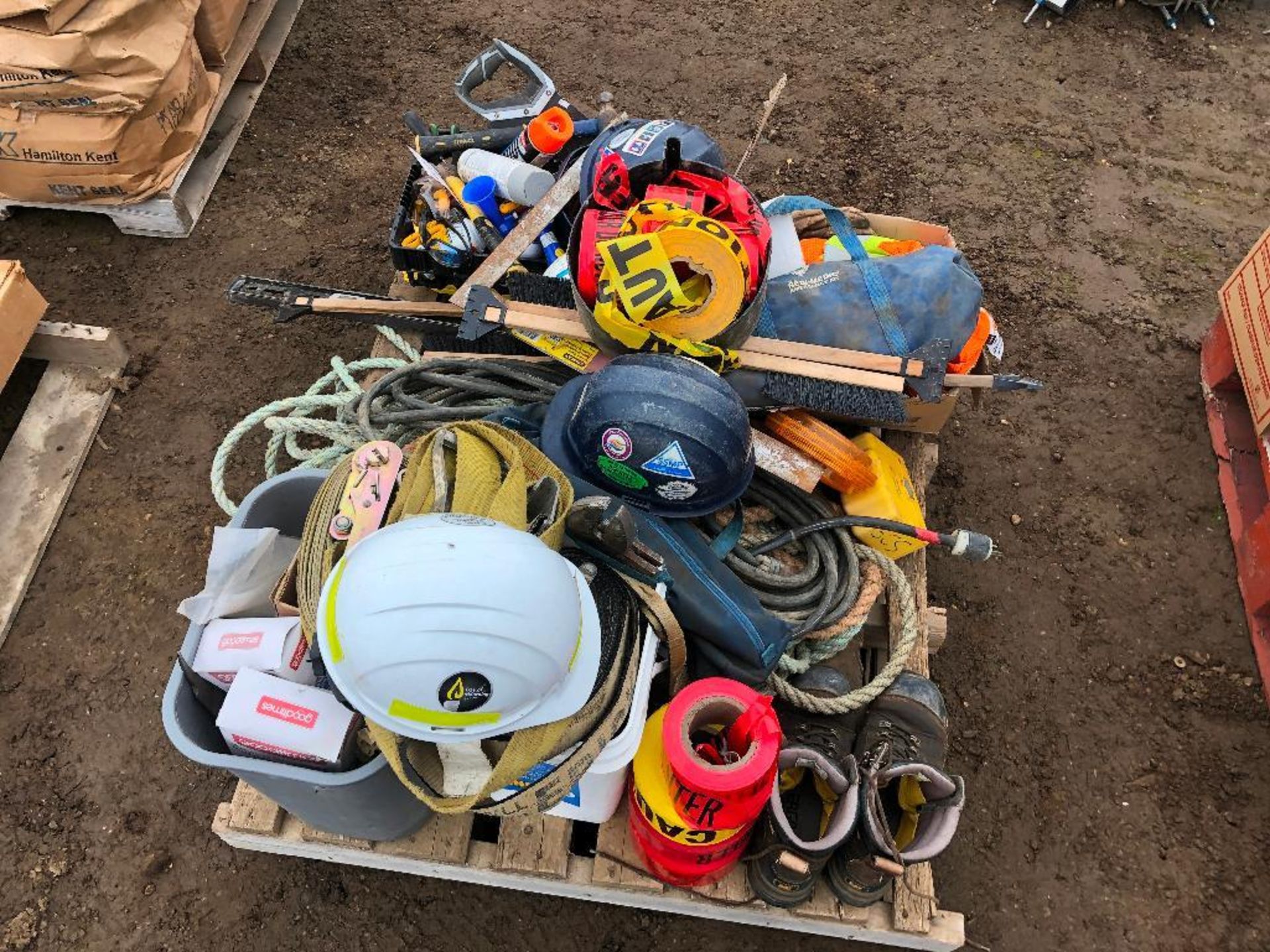 Pallet of Asst. Hard Hats, Snow Brushes, Safety Flagging, Ratchet Straps, Beacon, etc. - Image 3 of 3