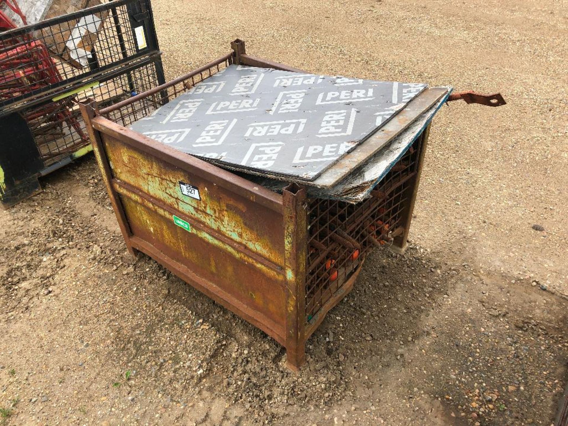 Lot of Metal Crate w/ Asst. Stakes, Pegs,etc.