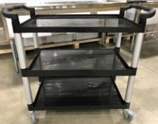 3-TIER TROLLEY CART, BLACK, 19-3/4"X42-1/2"X37-7/8"H, 120-T2042 - NEW