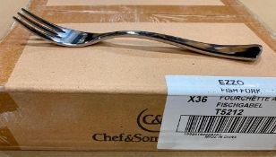 7-1/4" FISH FORKS, 18/10, EXTRA HEAVY WEIGHT CHEF & SOMMELIER T5212 - CASE OF 36 - NEW