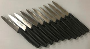 OMCAN 4" WAVE EDGE PARING KNIVES W/BLACK POLY HANDLE - LOT OF 10 - NEW