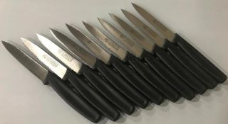 OMCAN 4" WAVE EDGE PARING KNIVES W/BLACK POLY HANDLE - LOT OF 10 - NEW