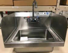 17" X 15.5" STAINLESS HAND SINK WITH SPLASHGUARDS, FAUCET GOOSE NECK, JOHNSON-ROSE 81501