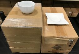 NEW - CASE OF 70Z WHITE CERAMIC CUPS WITH SAUCERS - LOT OF (24 CUPS & 24 SAUCERS)