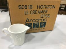 9.5OZ/280ML WHITE PORCELAIN CREAMERS, ARCOROC "HORIZON" S0618 - LOT OF 12 - NEW