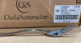 CHEF & SOMMELIER T5412 KYA 7 3/8" 18/10 STAINLESS STEEL EXTRA HEAVY WEIGHT FISH FORK - CASE OF 36 NE