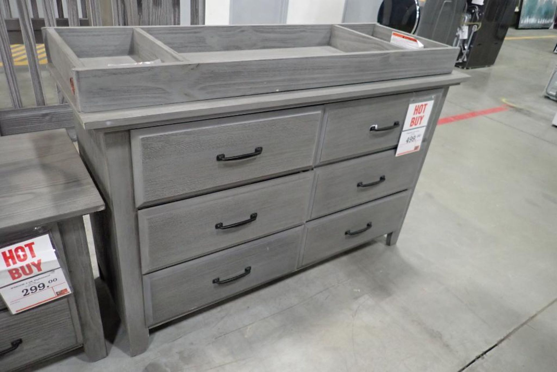 Lot of 6-Drawer 56" Dresser w/ Change Topper Table, 26" Nightstand and Table Lamp. - Image 3 of 6