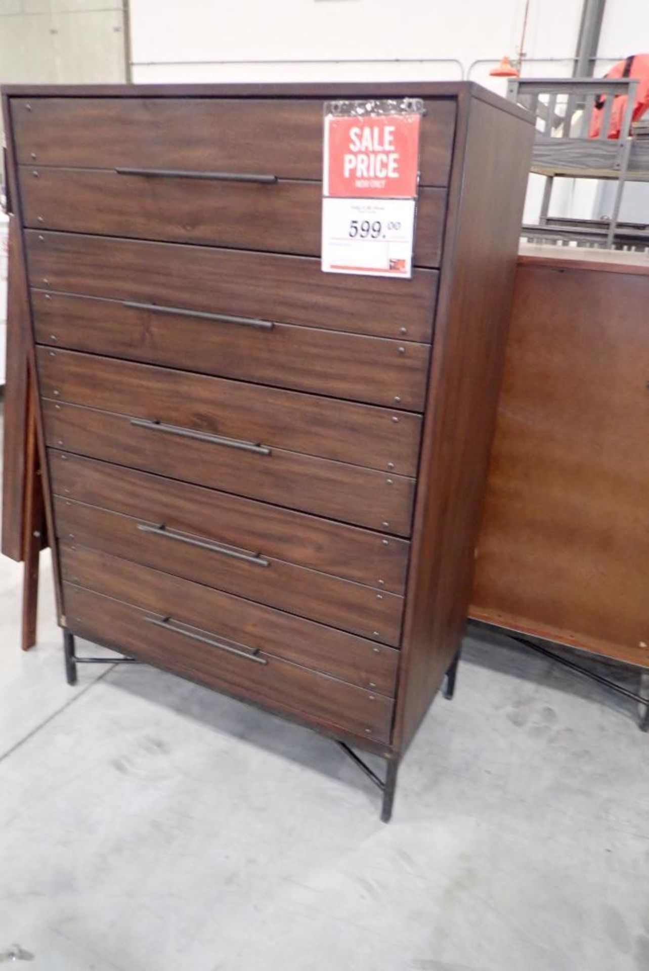 Lot of 8-Drawer 52" Dresser, 26" Shoe Tower Cabinet, 5-Drawer 34" Chest and Mirror. - Image 2 of 10