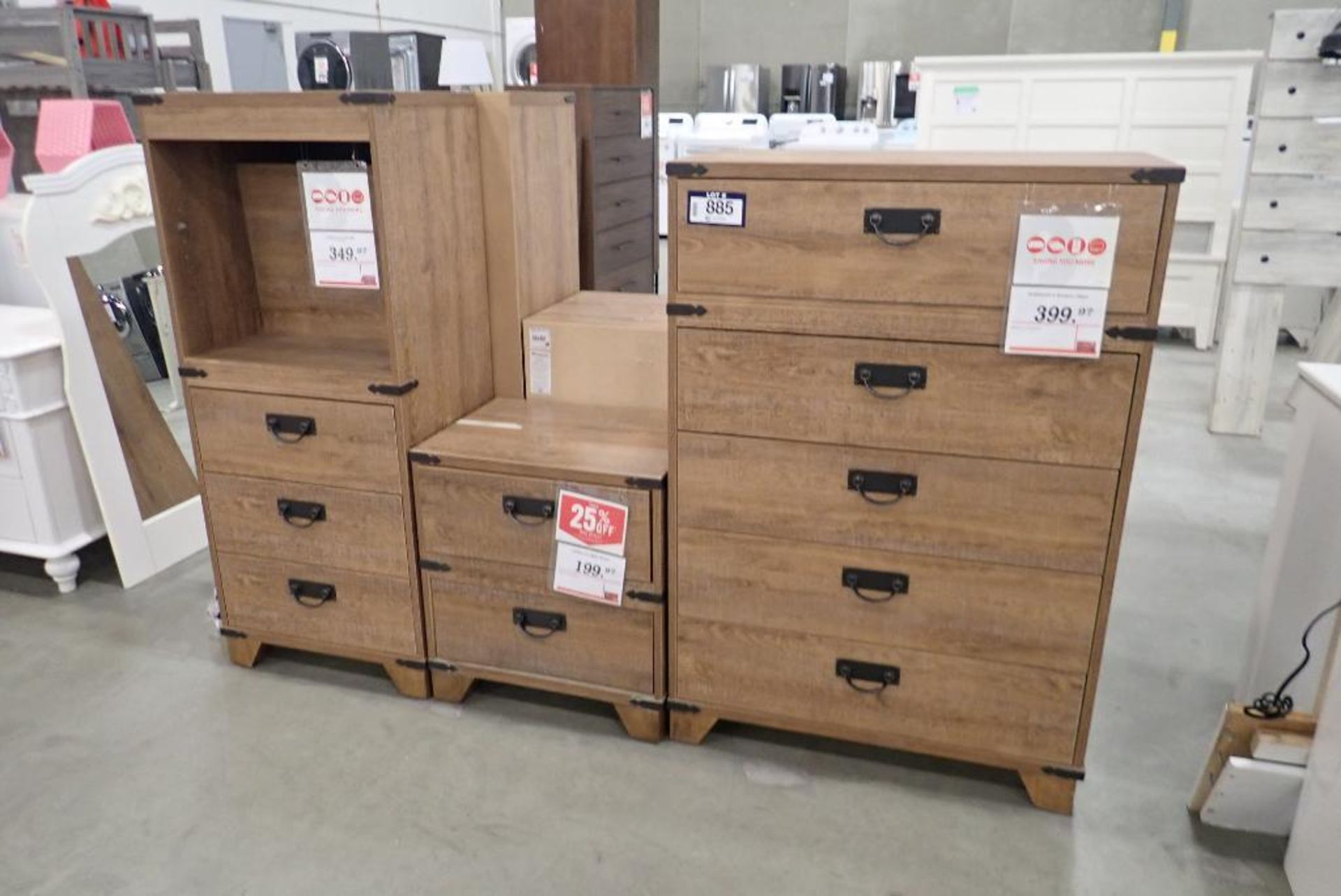 Lot of 5-Drawer 31" Chest, 21" Nightstand and 21" Storage Cabinet.