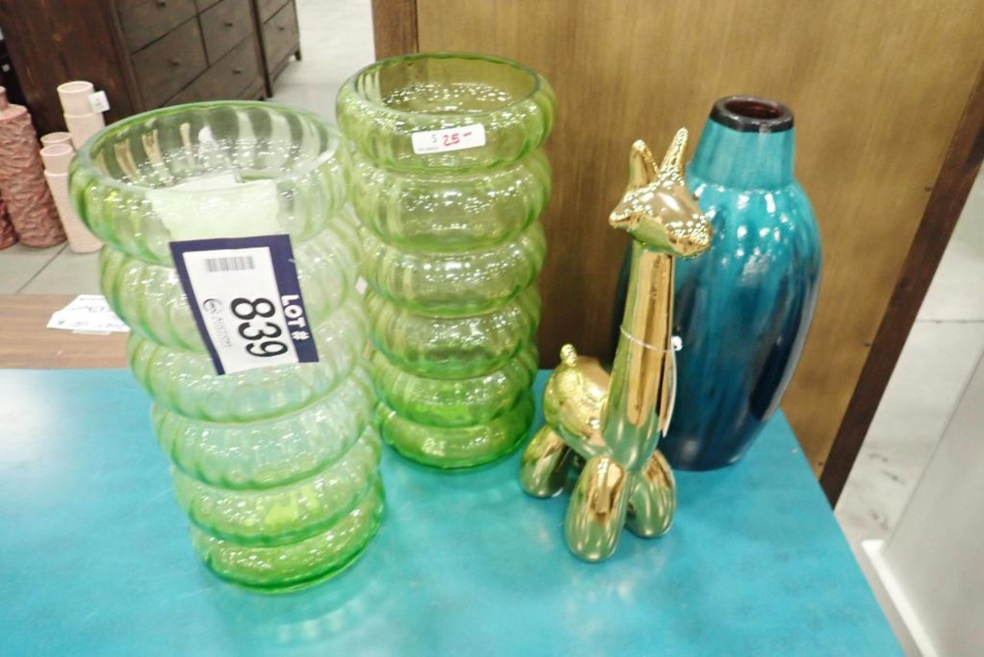 Lot of 3 Asst. Vases and Giraffe Accessory.