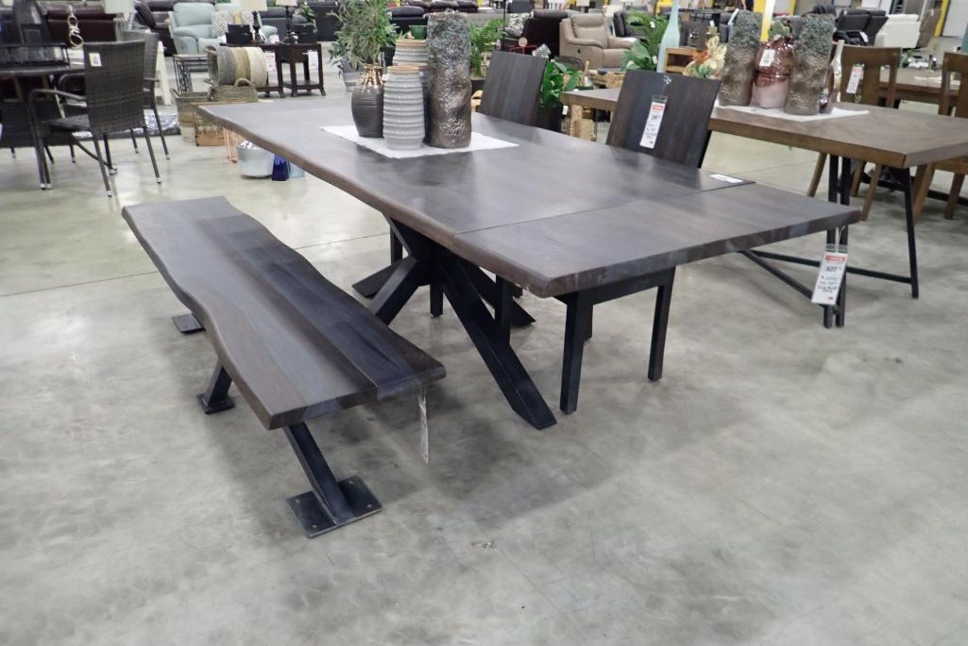 Wood Top 72"x39" Dining Table w/ (2) 12" Pull-Out Leaves, 2 Dining Chairs and 70" Bench.