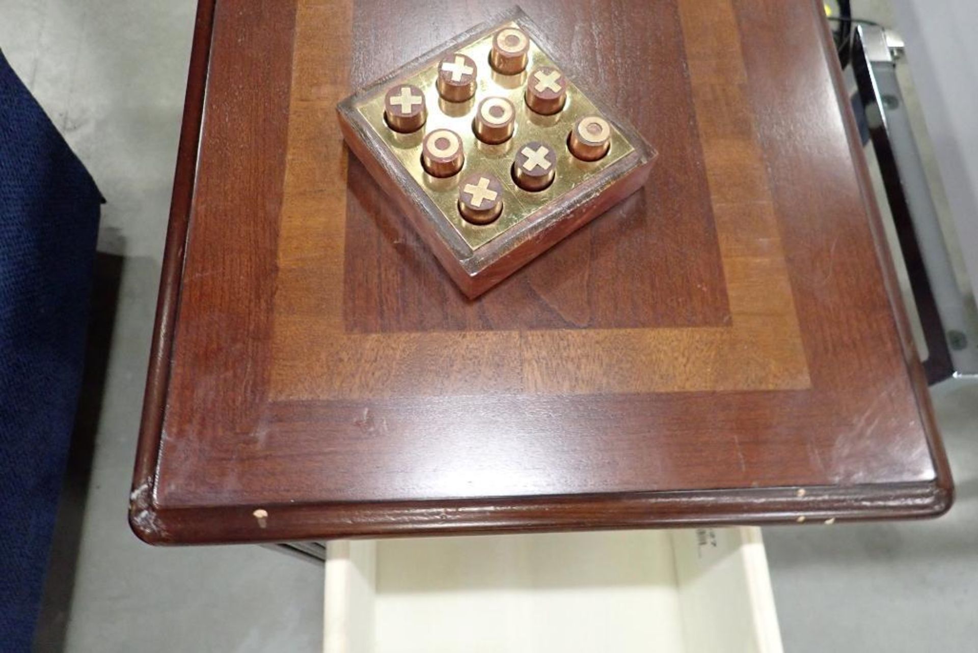 Lot of 22"x14" Side Table w/ Drawer and Tic Tac Toe Game- Table has Minor Damage. - Image 3 of 6