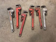 Lot of (2) 18" Aluminum Pipe Wrenches and (4) 18" Steel Pipe Wrenches