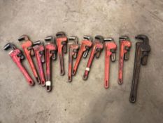 Lot of (10) 14" Steel Pipe Wrenches and (1) 18" Steel Pipe Wrench