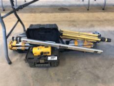 Lot of DeWalt DW096 Auto Level w/ (3) Asst. Tripods and (1) Measuring Stick