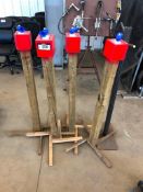 Lot of (4) Wooden Safety Horn Stands and (1) Steel Rack