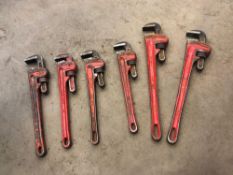 Lot of (4) 18" Steel Pipe Wrenches and (2) 24" Steel Pipe Wrenches