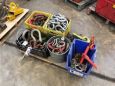 Pallet of Asst. Clevises, Chain Boomer, Lifting Chains, Lifting Hooks, etc.