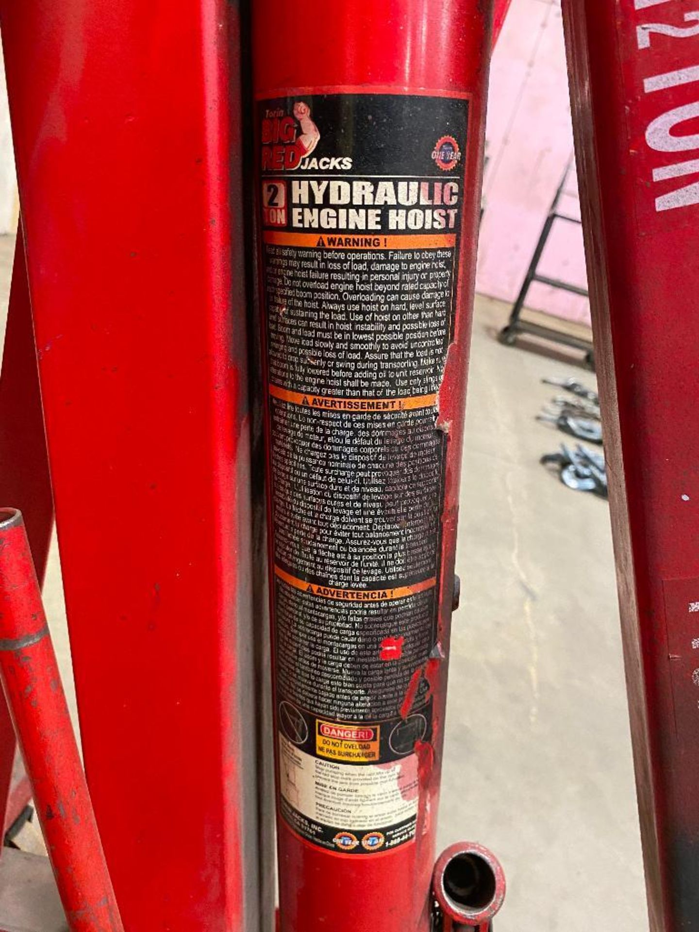 Torin Big Red Jacks 2-Ton Hydraulic Engine Hoist - Image 3 of 3