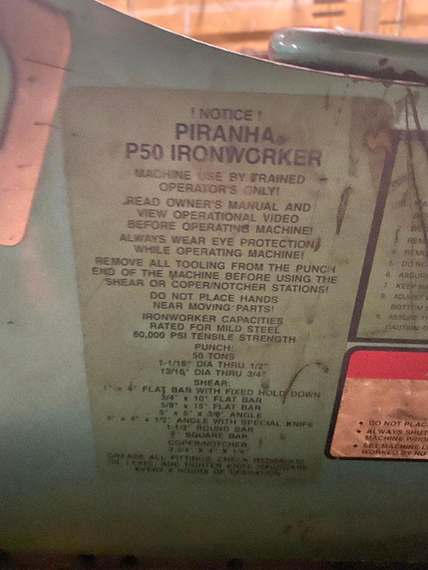 Piranha P50 Ironworker w/ Dies, etc. - Image 7 of 13