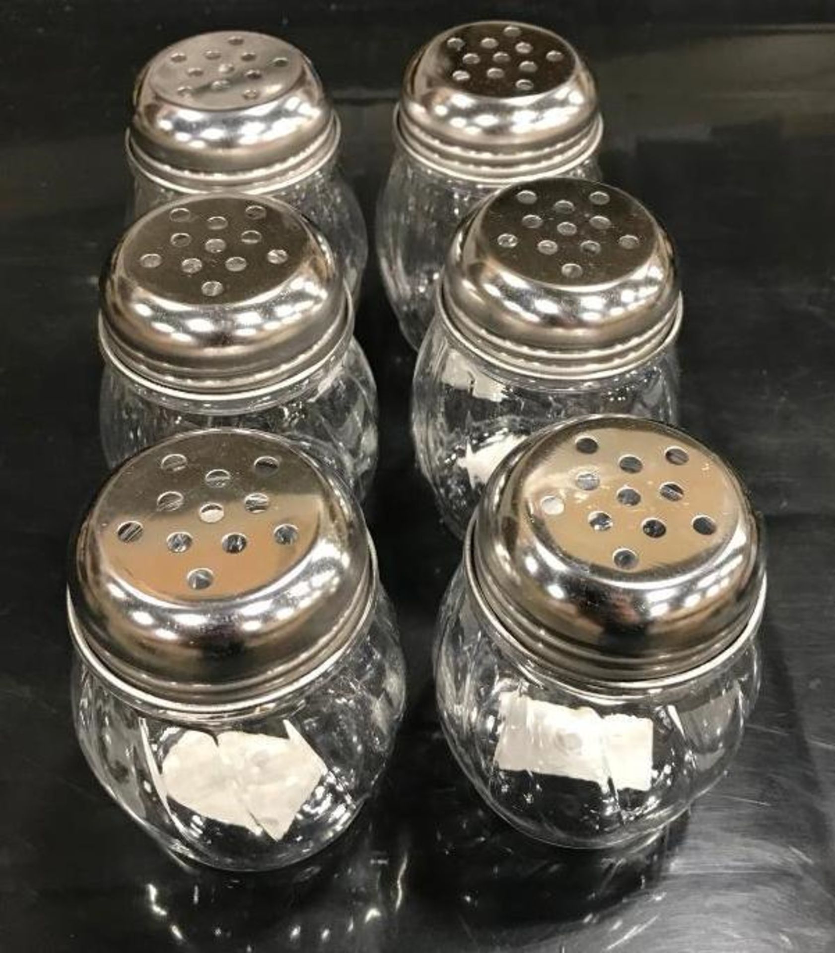 CHEESE SHAKER, 6 OZ, SWIRLED LEXAN JAR, STAINLESS STEEL PERFORATED TOP, LOT OF 6 - NEW - Image 2 of 3