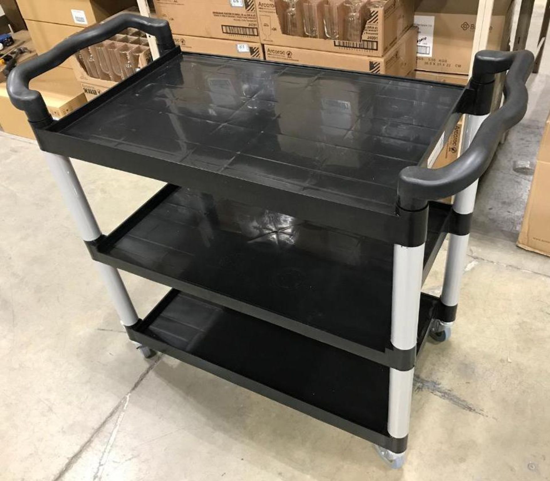 3-TIER TROLLEY CART, BLACK, 19-3/4"X42-1/2"X37-7/8"H, 120-T2042 - NEW - Image 2 of 4