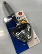 4 0Z PERFORATED PORTIONING SPOON W/ GREY PLASTIC HANDLE - NEW