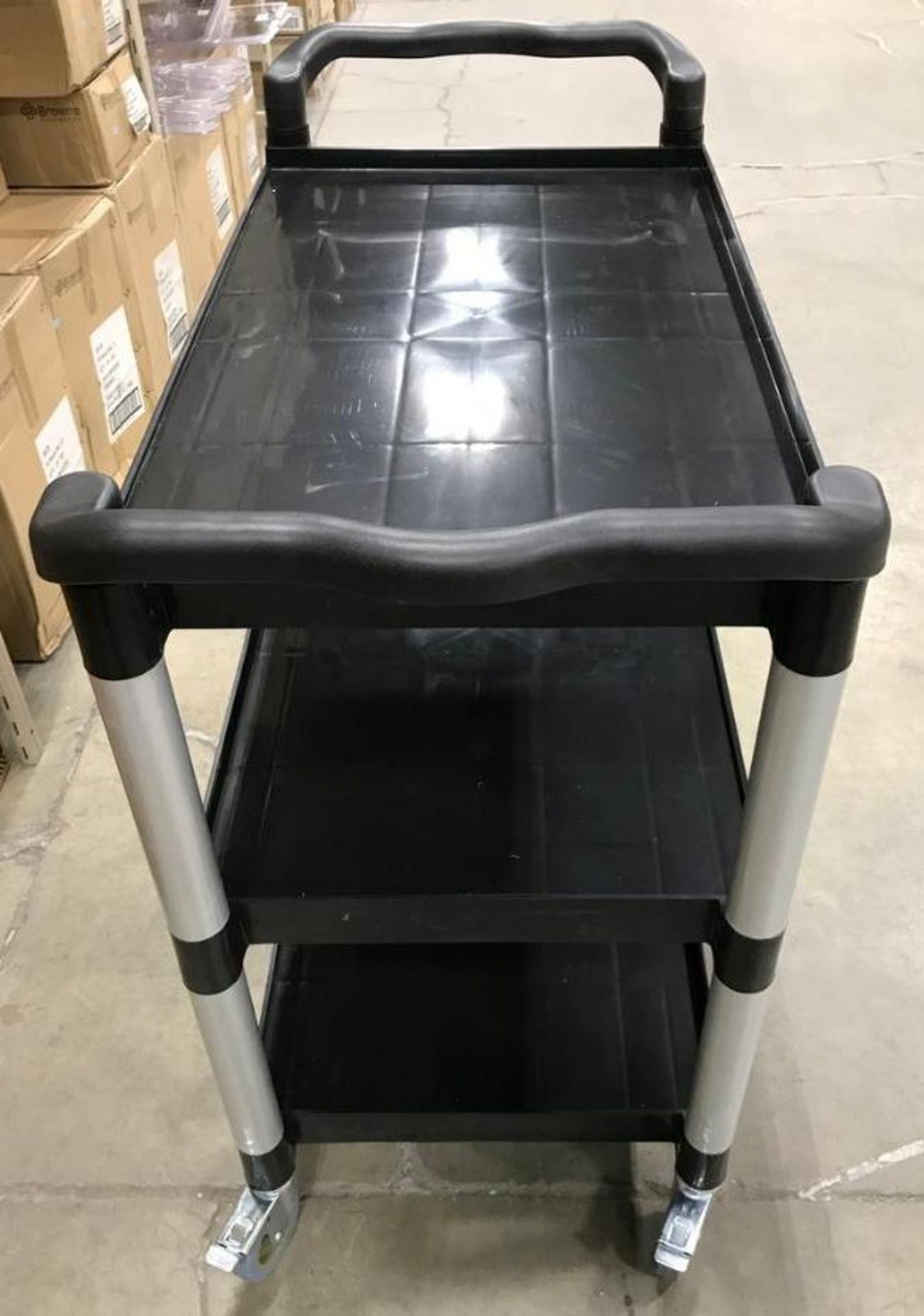 3-TIER TROLLEY CART, BLACK, 19-3/4"X42-1/2"X37-7/8"H, 120-T2042 - NEW - Image 3 of 4