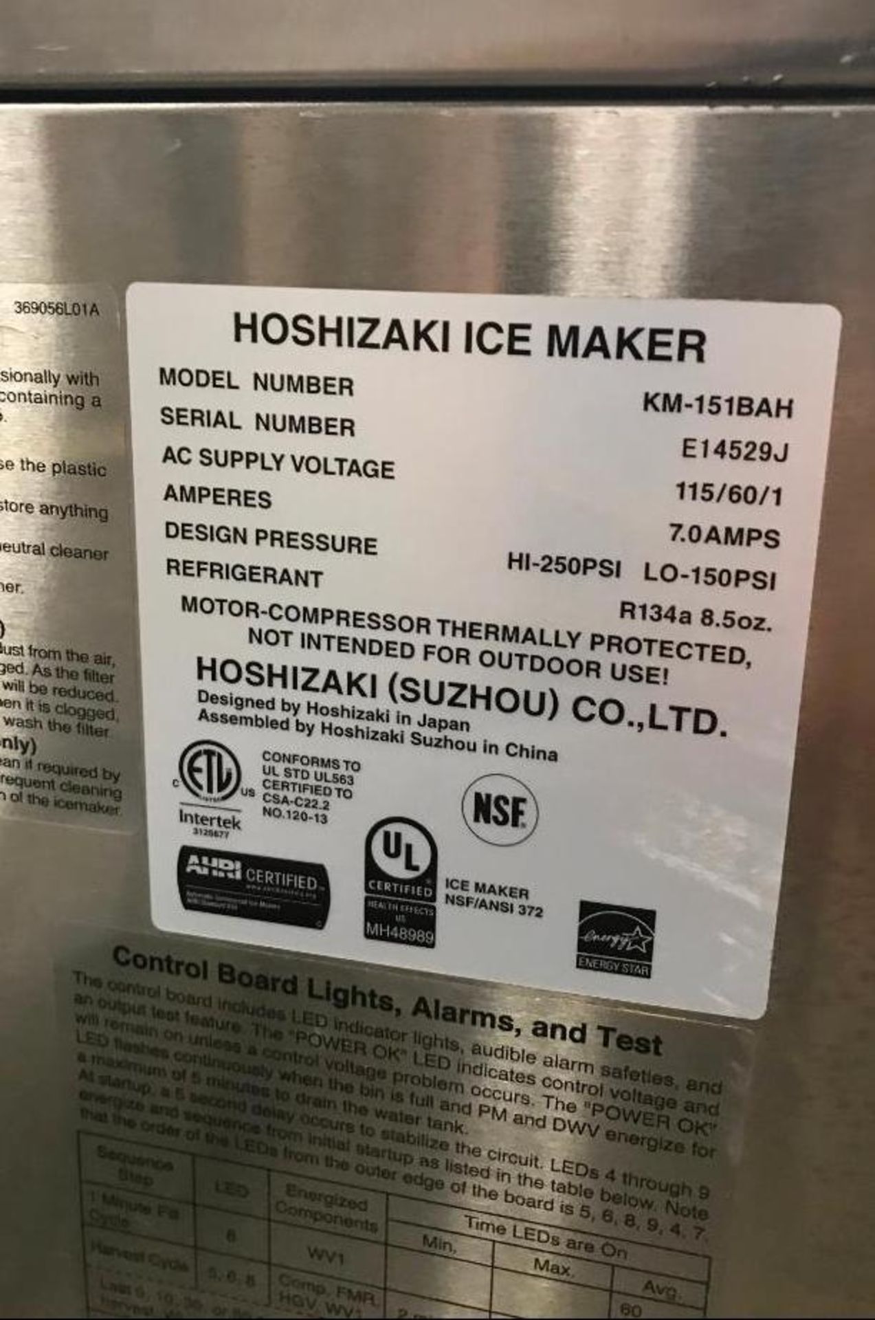 HOSHIZAKI KM-151BAH UNDERCOUNTER ICE MAKER - Image 5 of 9