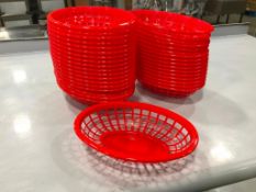 7.75" RED OVAL PLASTIC FOOD BASKET, JOHNSON ROSE 80714 - LOT OF 36 - NEW