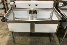 2 TUB STAINLESS STEEL SINK WITH CORNER DRAIN, 120-S2C242414, 29.5" X 53" X 43.75" - NEW