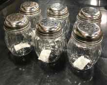 CHEESE SHAKER, 6 OZ, SWIRLED LEXAN JAR, STAINLESS STEEL PERFORATED TOP, LOT OF 6 - NEW