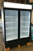 DOUBLE HINGED GLASS DOOR COOLER, 42 CU. FT, LED DISPLAY - NEW