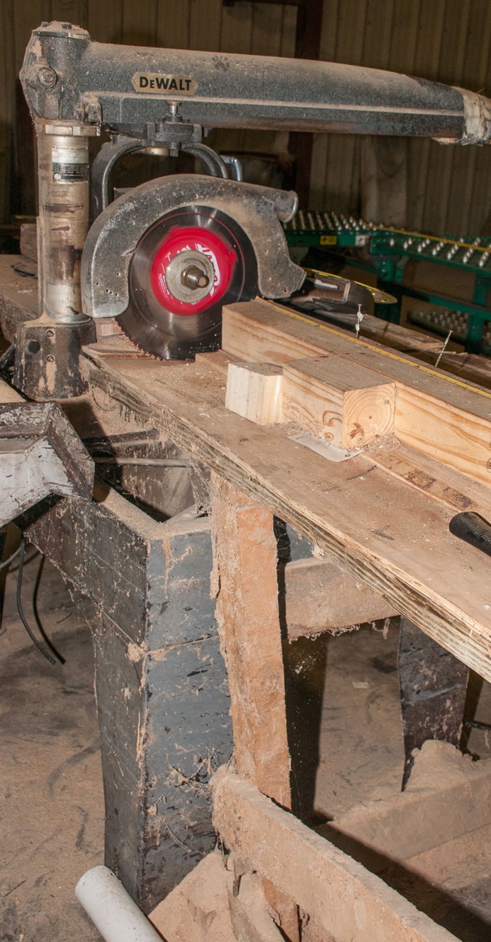 DeWalt Radial Arm Saw s/n 439264, w/ stand and 194" Wood bench - Image 3 of 4