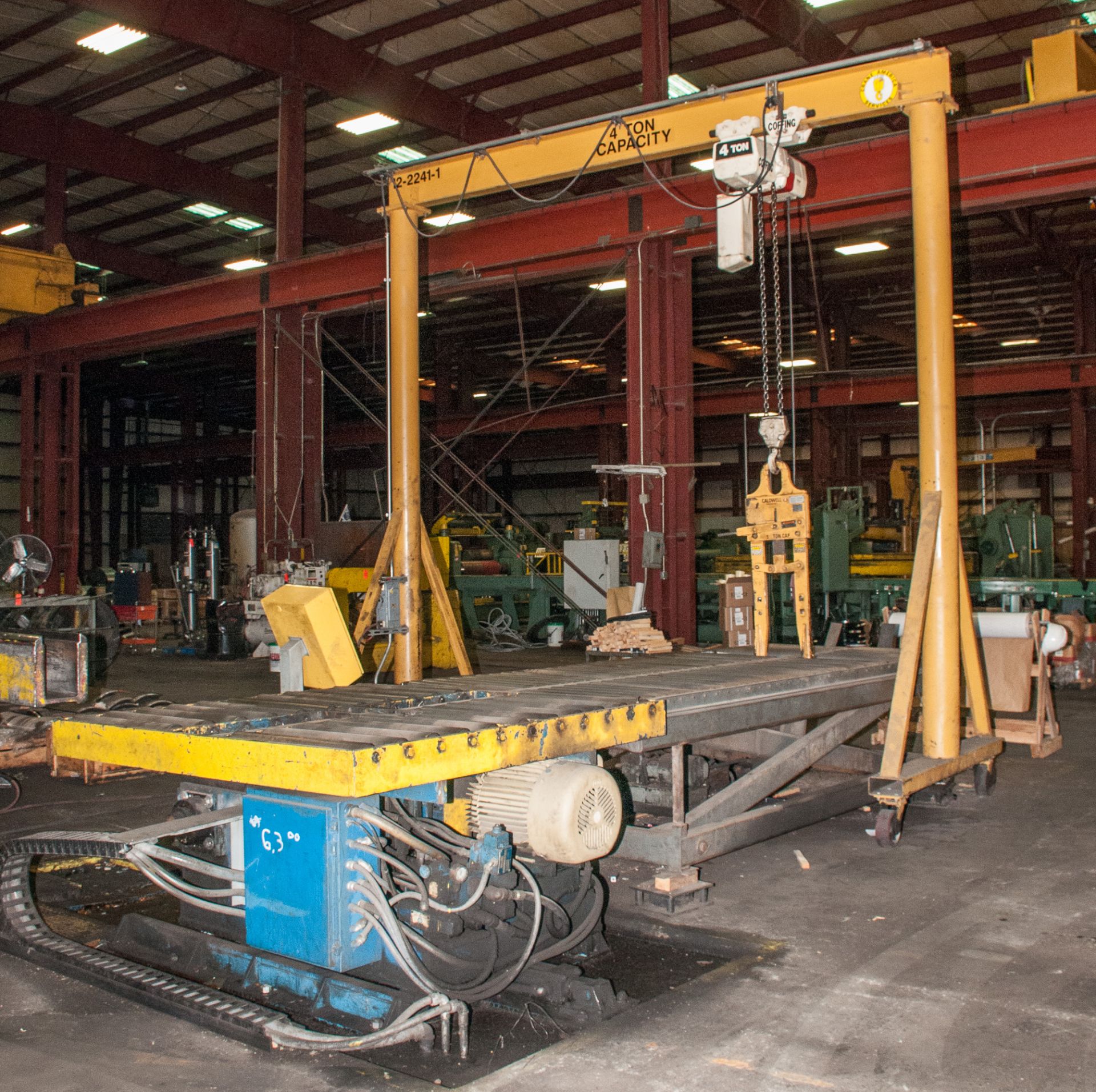 Gantry Crane And Rollout Table w/Crane America Mobile I-Beam 4 Ton Hoist Frame with Coffing 4 Ton - Image 3 of 9