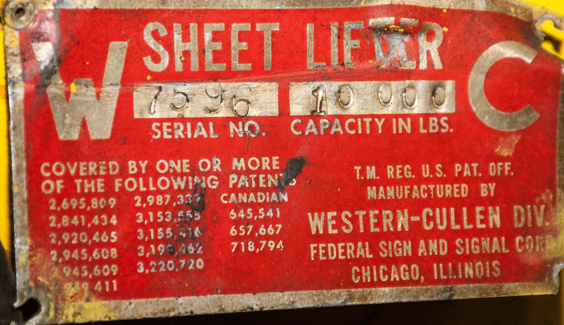Western Cullen Sheet Lift, 10,000 lb Cap. s/n 7596 for Crane - Image 2 of 3