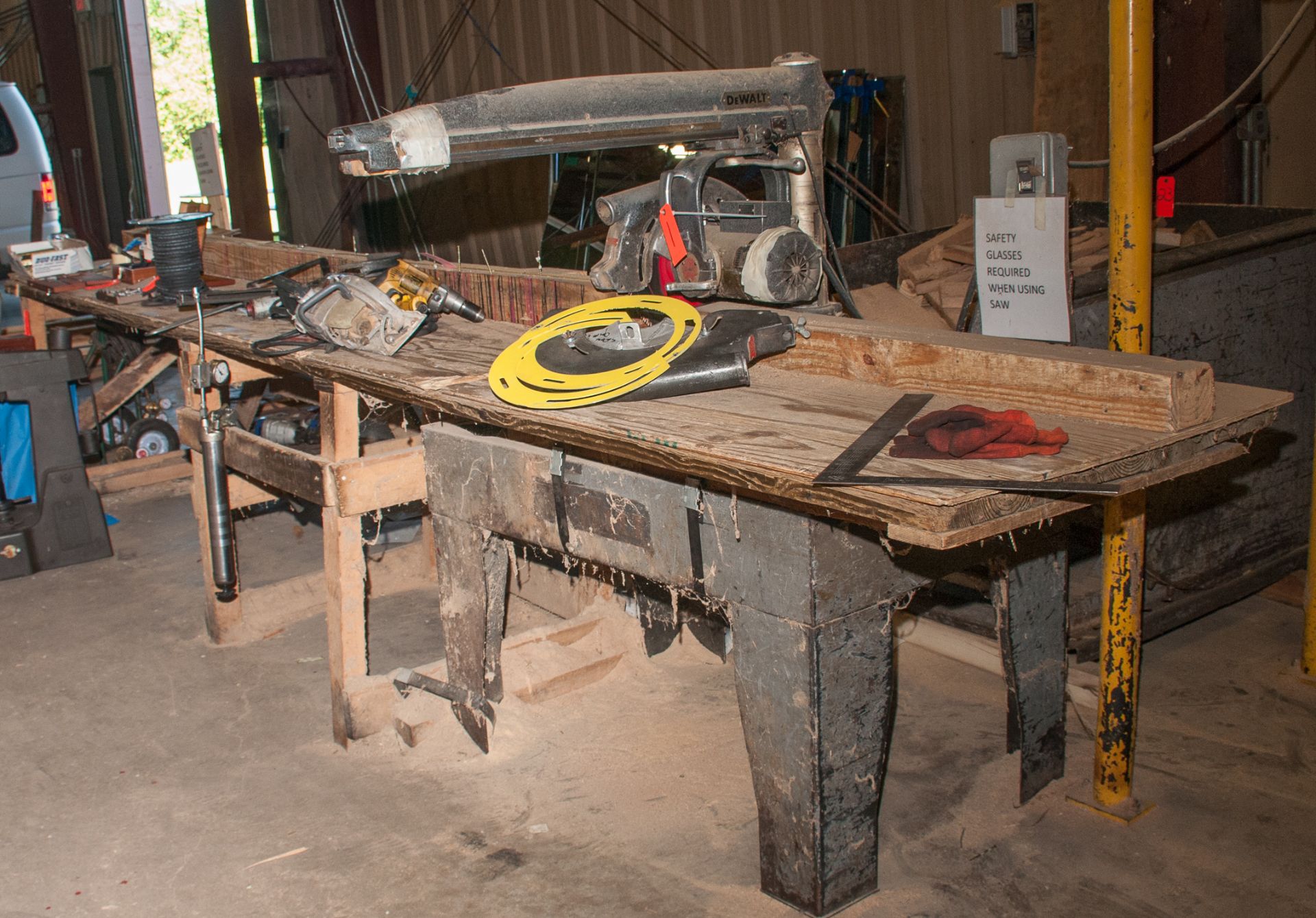 DeWalt Radial Arm Saw s/n 439264, w/ stand and 194" Wood bench - Image 4 of 4