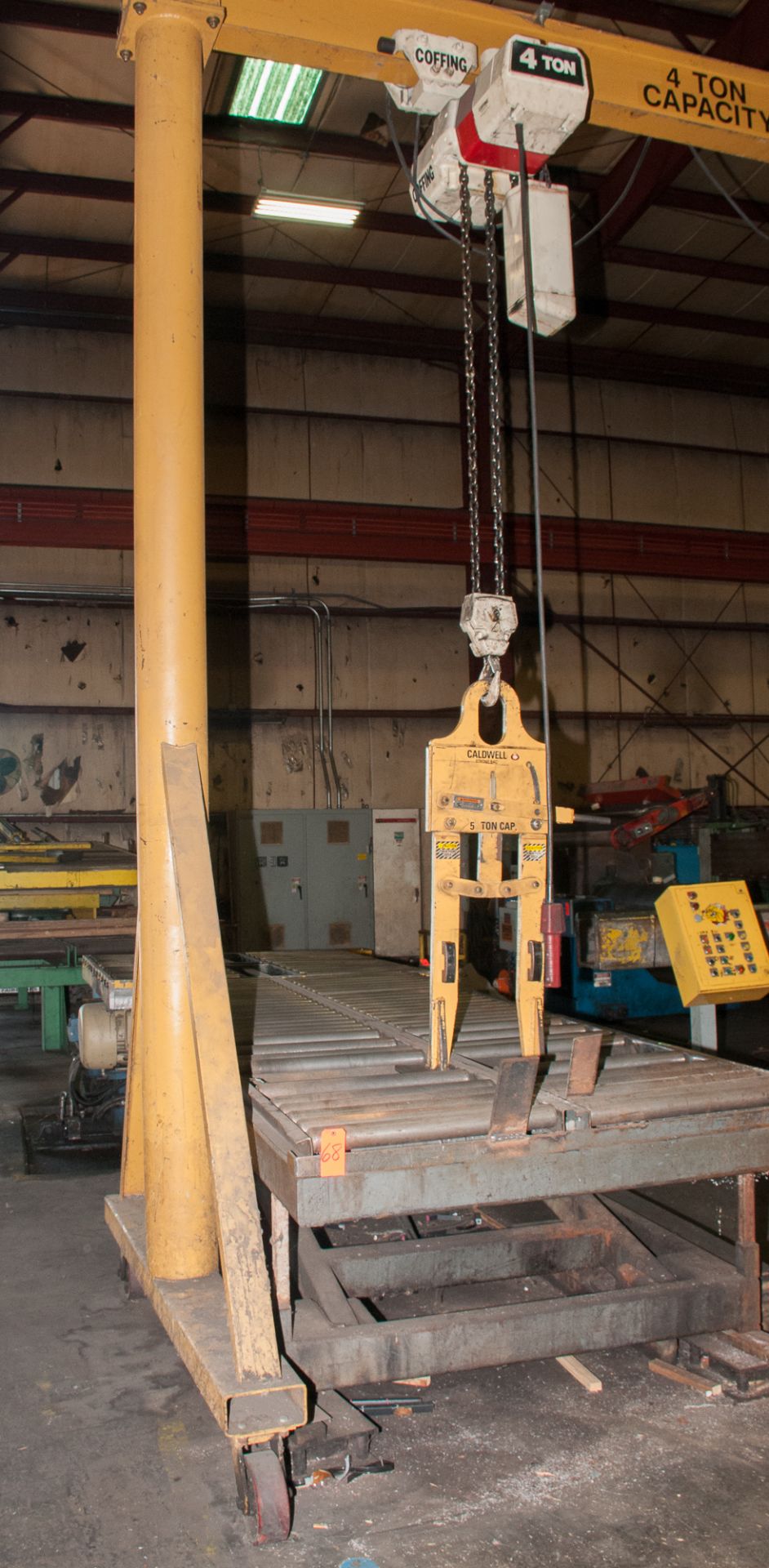 Gantry Crane And Rollout Table w/Crane America Mobile I-Beam 4 Ton Hoist Frame with Coffing 4 Ton