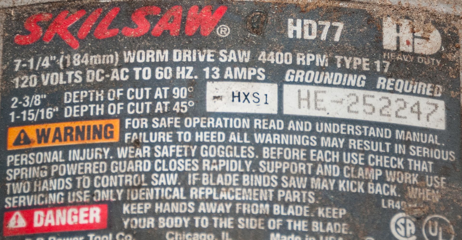 Skillsaw HD 77 Worm Drive Saw HXS1, HE-252247 - Image 2 of 3