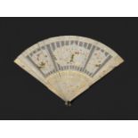 A CHINESE EXPORT PIERCED AND PAINTED IVORY FAN, QING DYNASTY, KANGXI PERIOD, CIRCA 1710-22
