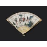 A CHINESE EXPORT CARVED AND PAINTED IVORY FAN, QING DYNASTY, KANGXI PERIOD, CIRCA 1710-22