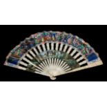 A CHINESE EXPORT CARVED IVORY CABRIOLET FAN, QING DYNASTY, DAOGUANG PERIOD, CIRCA 1840