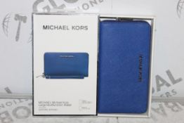 Lot to Contain 2 Michael Kors Large Multifunction Sapphino Blue Zip Wallets Combined RRP £70
