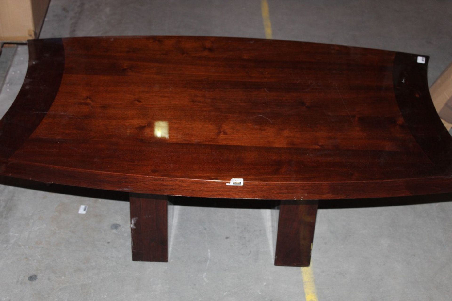 Mahogany Gloss Finish Designer Curved Edge Coffee Table (Public Viewing & Appraisals Available)