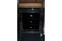 Boxed Hestia Range Mirrored Black Glass 3 Draw Nightstand RRP £350