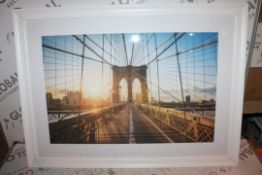 Boxed Sunset Through Brooklyn Bridge Canvas Wall Art Picture RRP £110 (16435) (Public Viewing and