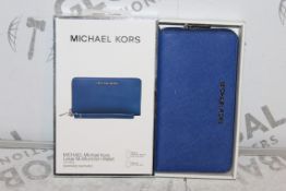 Lot to Contain 2 Michael Kors Large Multifunction Sapphino Blue Zip Wallets Combined RRP £70