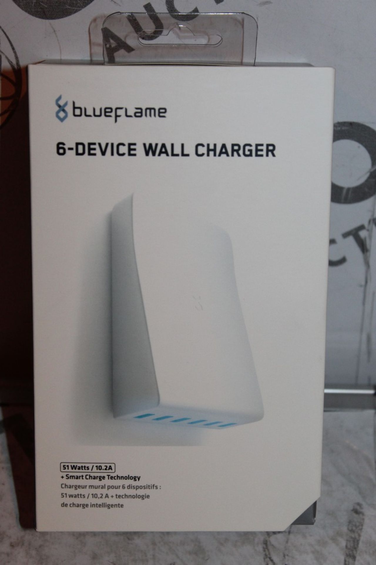 Lot to Contain 6 Boxed Blue Flame 6 Device USB Wall Chargers with Smart Charge Technology Combined